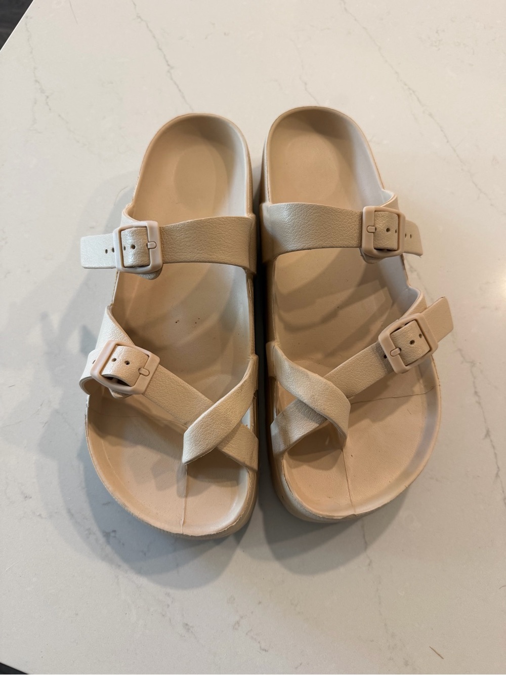 Womens Beige Buckle Sandals